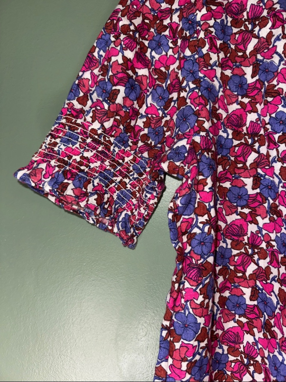 J. Crew 100% Linen Vibrant Floral Puff Sleeve Cottagecore Blouse Small - Picture 7 of 9